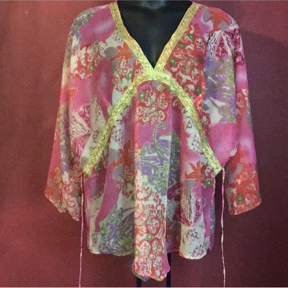 Erica Brooke Collection Women's Tunic Top Size 28 Pink Beaded Boho